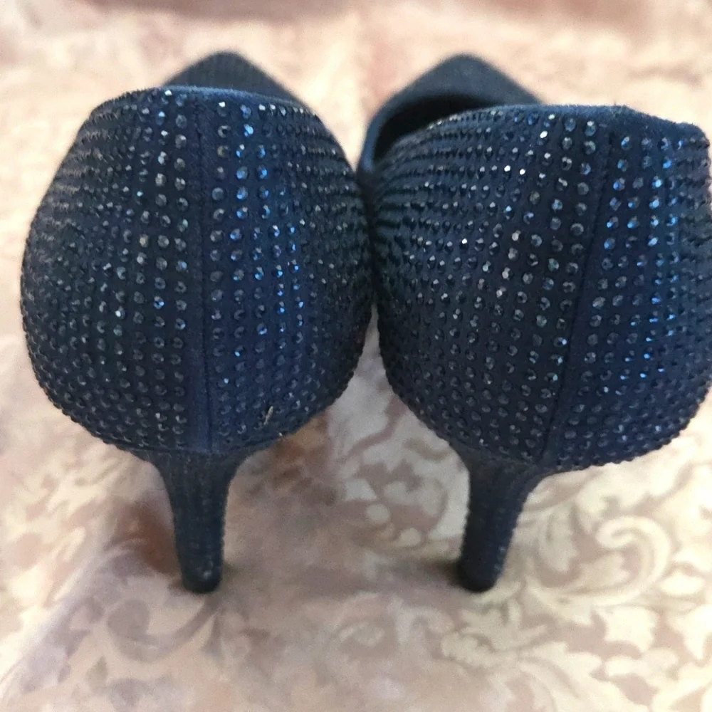 Le Chateau Rinestone Emblished  Heel Pump Classic Deep Navy Blue Sz 7US Shoe - Picture 6 of 10